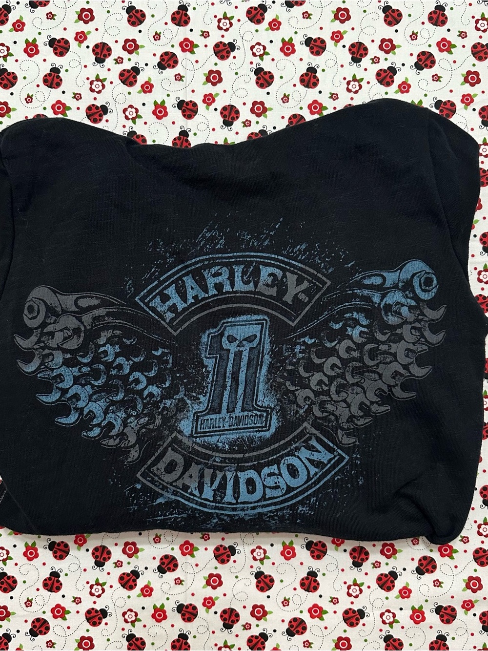 Vintage Harley Davidson Blue Wing Graphic Full-Zip Hoodie Women’s XS